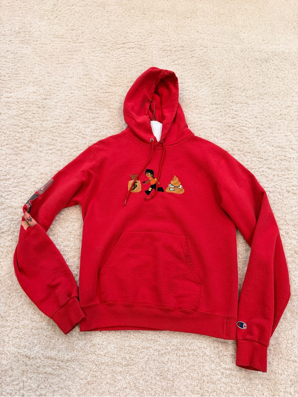 Champion Men’s S Red Embroidered Logo Graphic Pullover Hoodie Drawstring Pocket